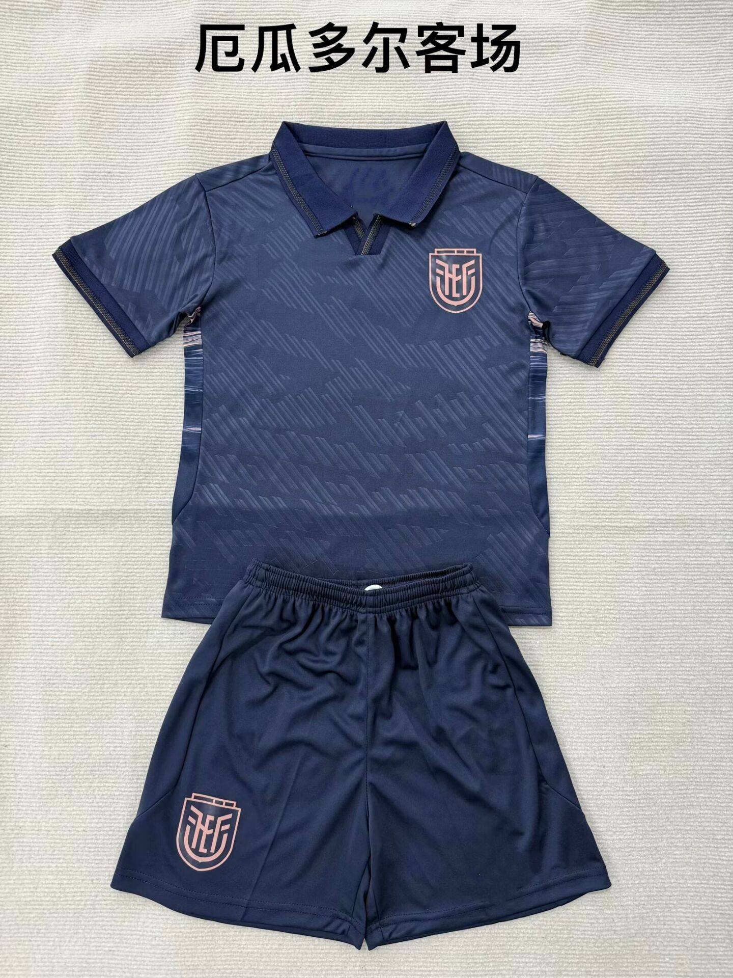 厄瓜多尔冷门短袖球衣套装藏青定制印号男2627足球训练服运动健身