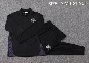 曼城黑色长袖足球训练服球衣男2425冷门出场热身健身长裤运动队服