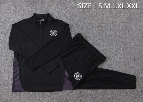 曼城黑色长袖足球训练服球衣男2425冷门出场热身健身长裤运动队服