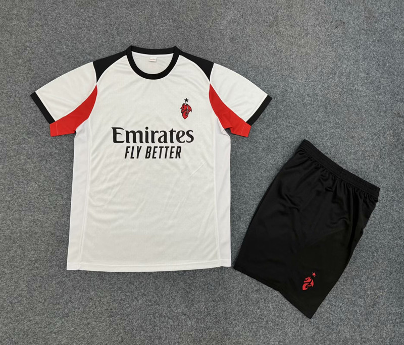 AC白色短袖足球训练服套装25-26赛季男成人学校定制比赛运动跑步