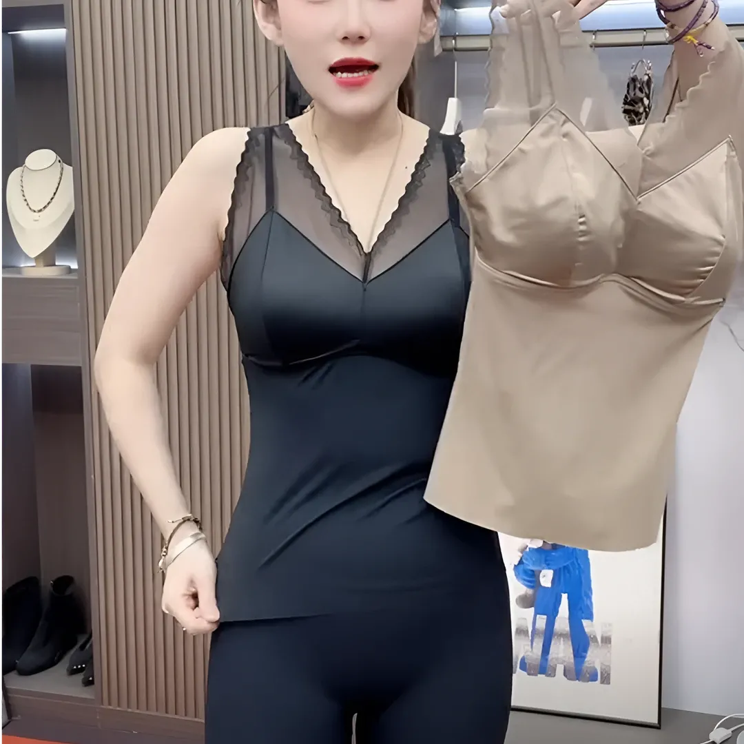 冰丝无痕缎面背心女吊带带胸垫文胸一体式纯色蕾丝打底上衣内搭潮