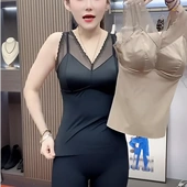 冰丝无痕缎面背心女吊带带胸垫文胸一体式 纯色蕾丝打底上衣内搭潮