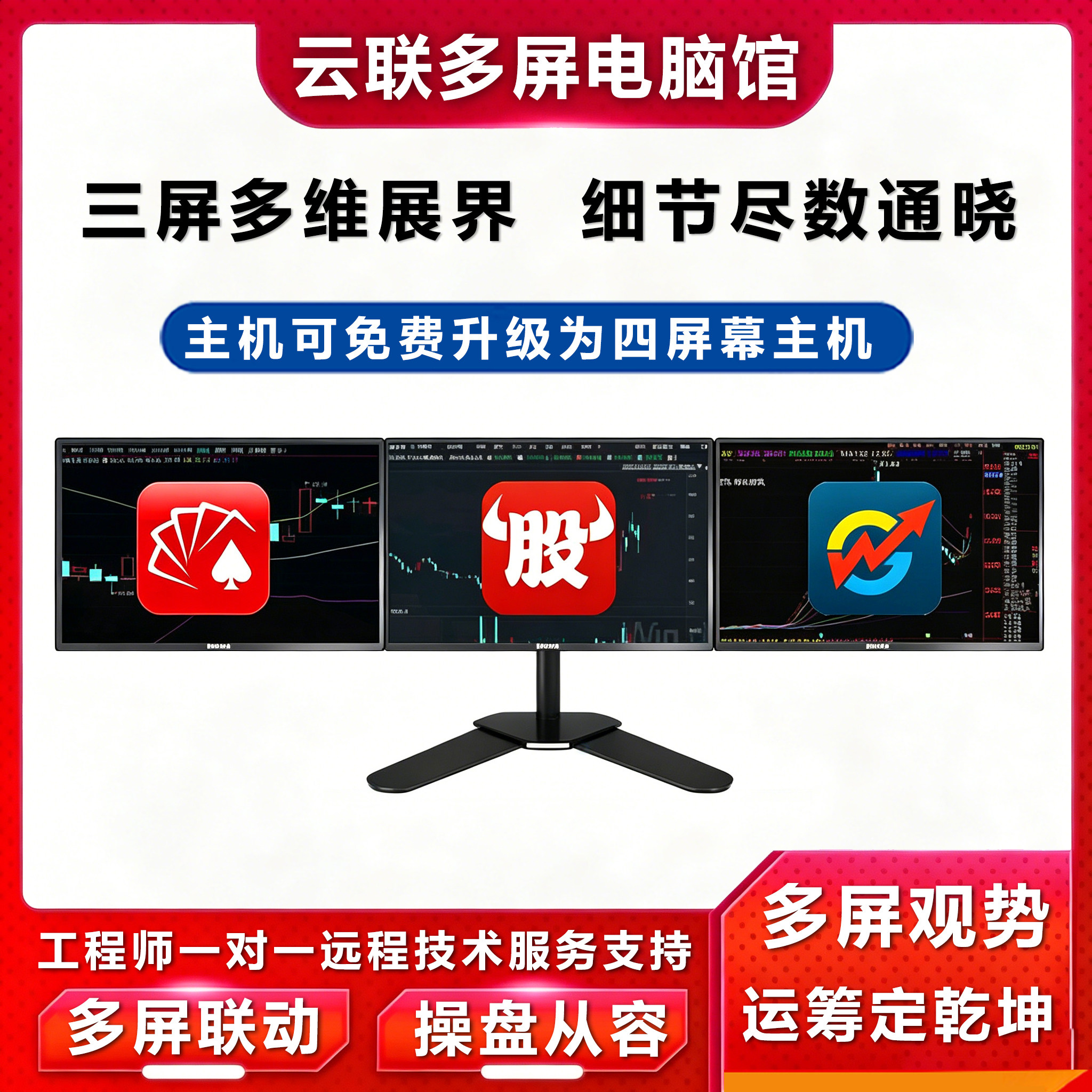 专业一机四屏三屏电脑证券炒股票期货看盘神器i7 i9电脑多屏炒股