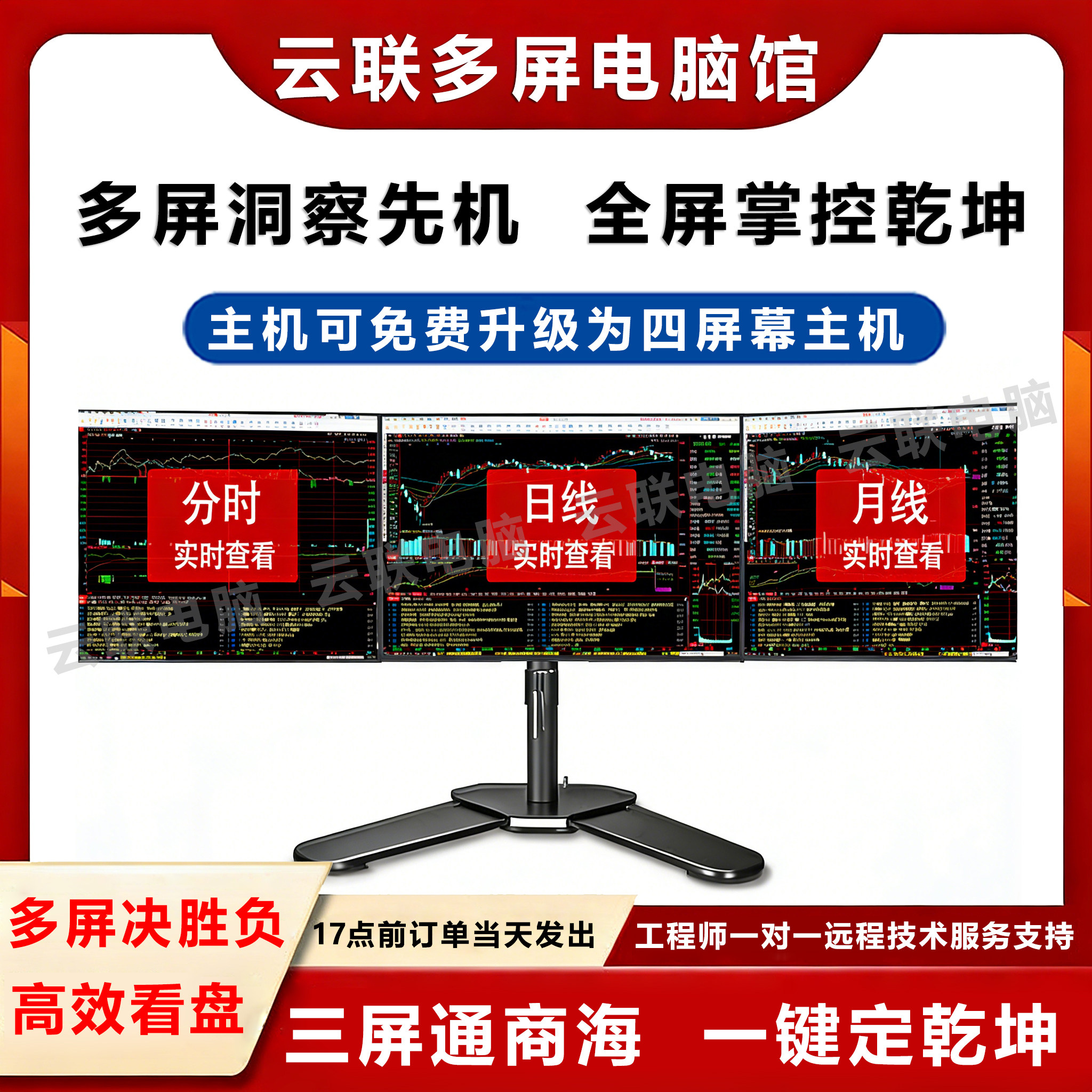 i5  i7专业一机四屏电脑三屏多屏炒股双屏幕证券炒股期货看盘神器