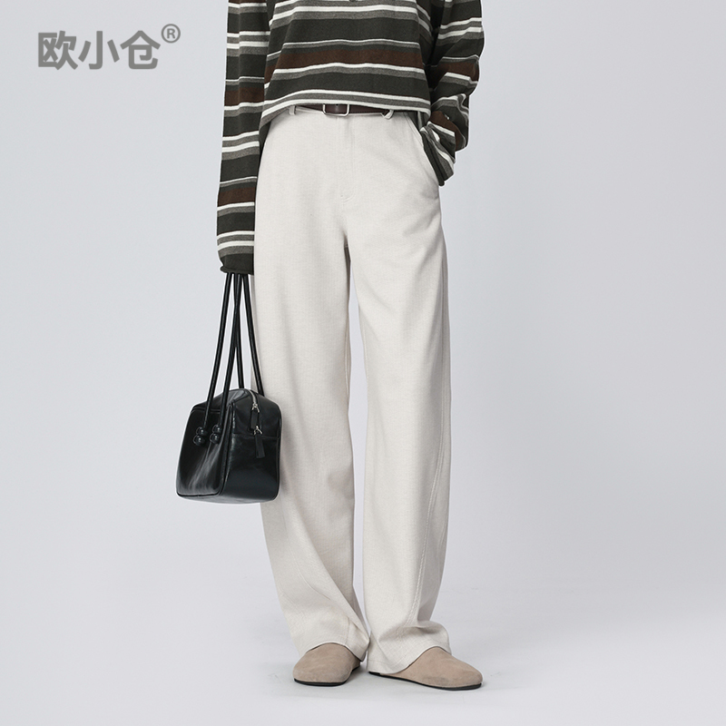 欧小仓糯米系列 软糯针织阔腿裤 不o型腿弯刀裤 秋冬白色裤子