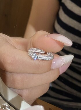S925银闪钻戒指小众肌理开口指环轻奢百搭可调节食指戒送女友礼物