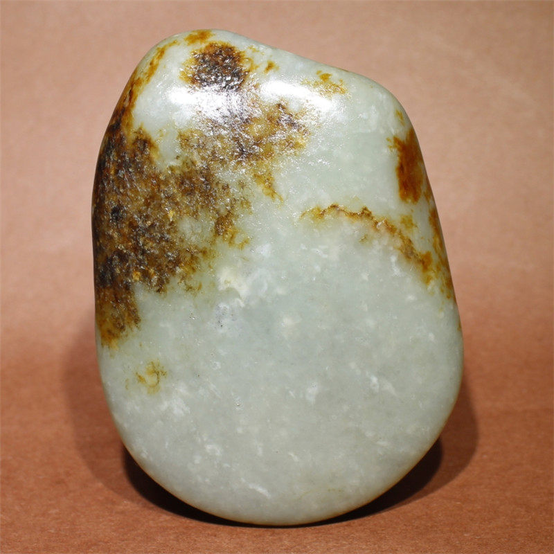 202克真皮雪花青花白玉籽料原石手把件和田玉天然玉石圆润无事牌