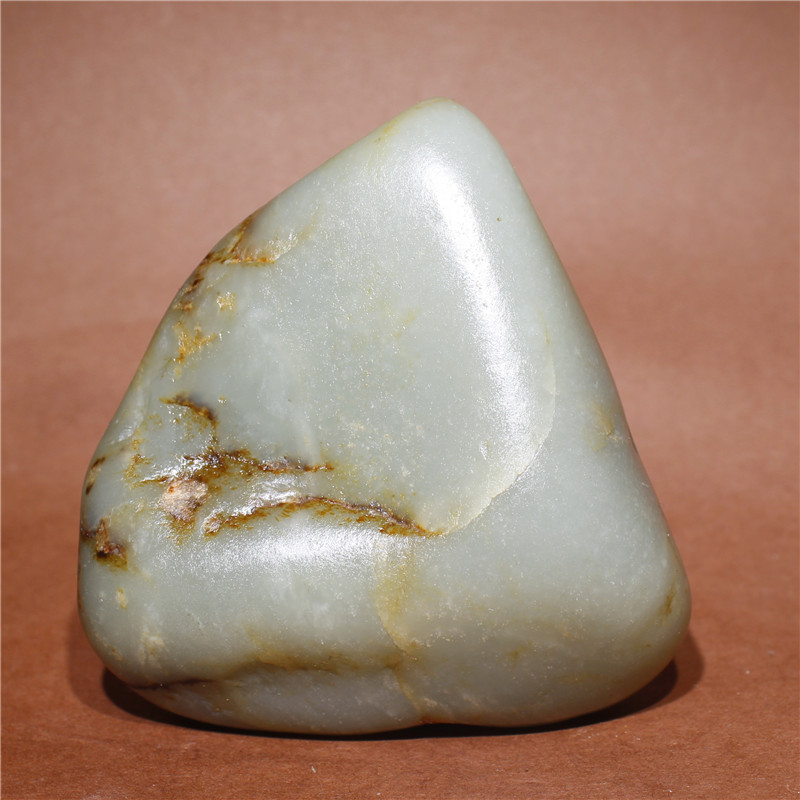 377克和田玉籽料原石摆件籽三角形青白玉皮色独籽无修雕刻作料籽
