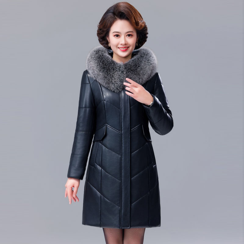 2025新款海宁皮衣女加绒加厚妈妈装毛领棉服中长款大码女装厚外套
