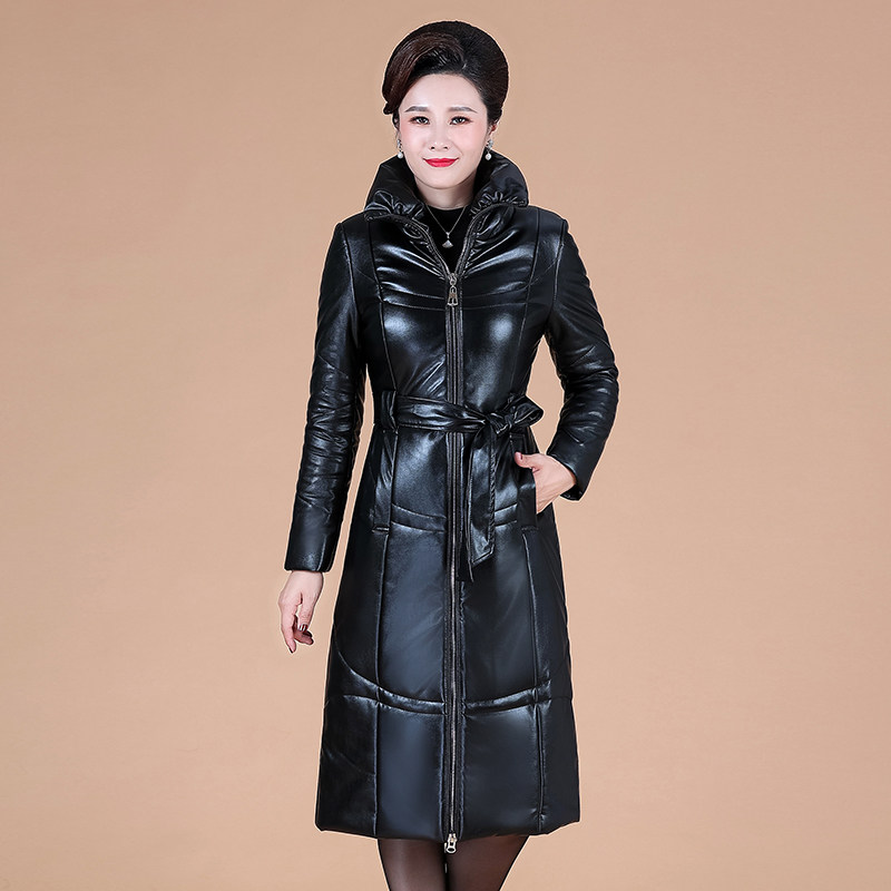 真皮羽绒服女长款过膝海宁皮衣女士皮大衣大码中年女装羽绒服外套