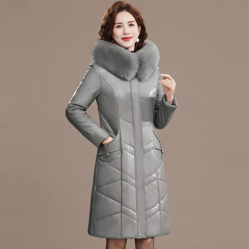 真皮羽绒服女加厚妈妈装皮衣外套