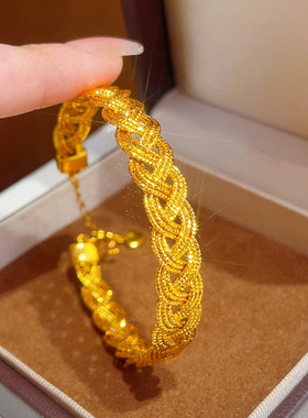 金店同款沙爆闪金编织麻花麦穗手镯宽面镂空蕾丝手链精致送女友礼