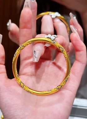 青花珐琅沙金手镯古法仿真金镯子黄金色镯子女新中式国风饰品配饰