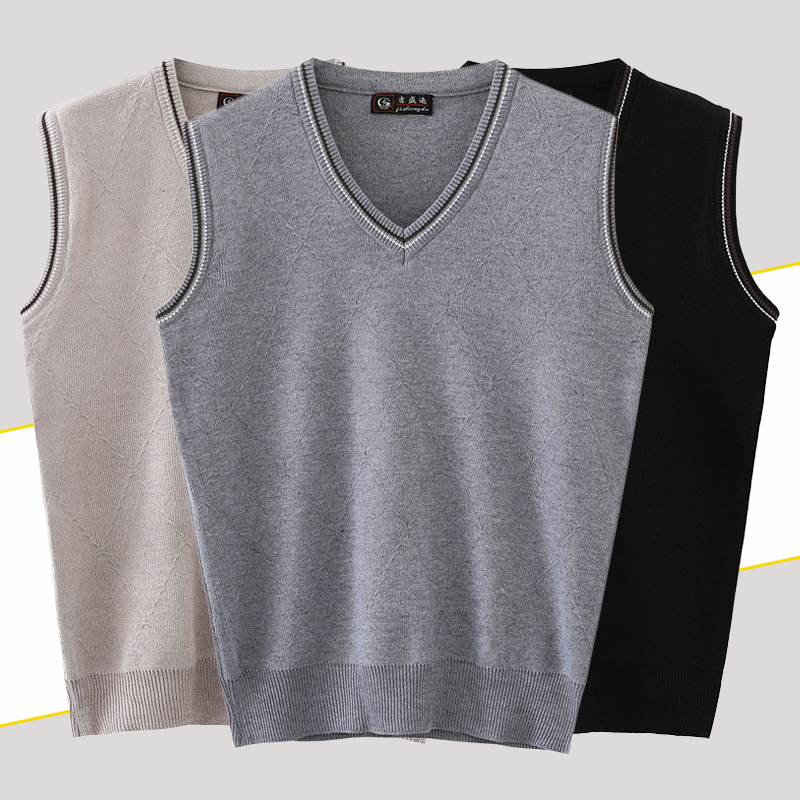 套头男士针织衫v领修身款爸爸装