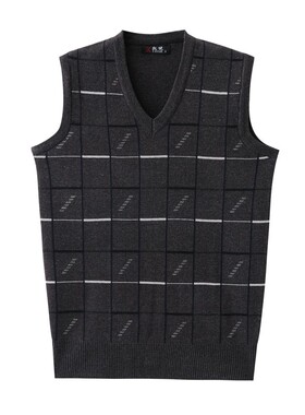 中老年人背心春秋装 鸡心领套头坎肩 爸爸爷爷针织上衣 休闲马甲