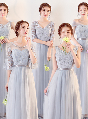 伴娘服长款2021新款秋冬伴娘团礼服灰色修身姐妹裙显瘦毕业晚礼服