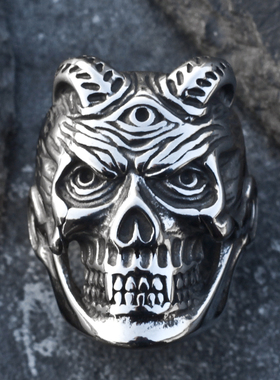暗黑撒旦上帝之眼骷髅戒指男