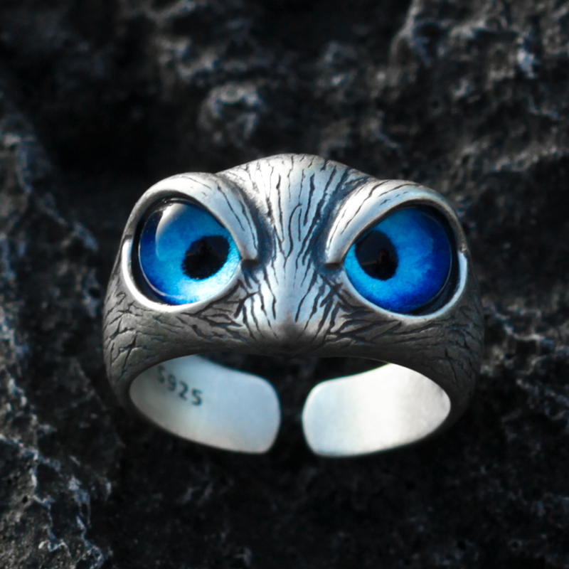 S925纯银猫头鹰戒指男女