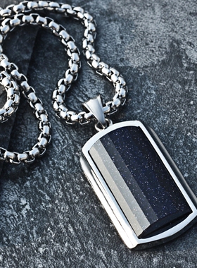 蓝砂石项链男嘻哈钢吊坠百搭ins