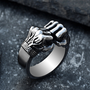 重拳出击个性力量之拳戒指男嘻哈潮人钛钢指环健身hiphop街头摇滚