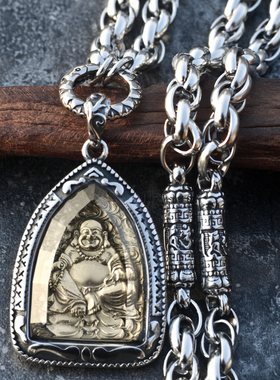 笑佛弥勒佛项链男士佛牌项链嘻哈