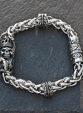 复古骷髅男士钛钢百搭嘻哈风手环