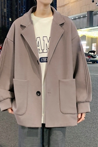 25新款男女情侣宽松短款毛呢大衣风衣上衣潮504-F17-P75控118图片