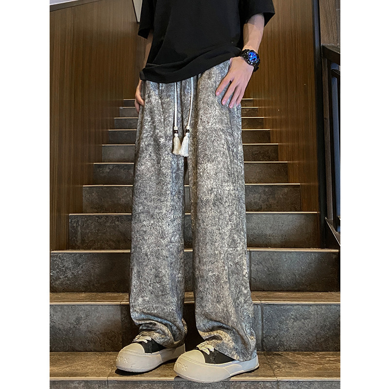 新中式风复古缎面裤子高级感垂感休闲裤504-K191-P45控68,男装休闲裤,星座504