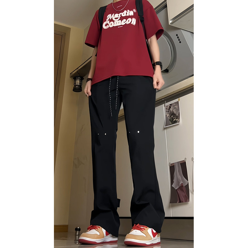 2026港风新款学生男女微喇叭拼接冲锋裤休闲裤潮504-K837-P45控68,男装休闲裤,星座504