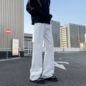 2026新款美式高街拼接牛仔裤潮流微喇叭裤长裤504-K185-P55控78图片