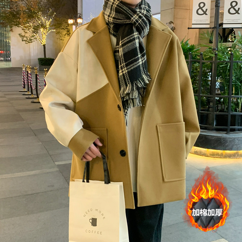 加棉加厚复古拼接呢料毛呢大衣504-F56-P85控128（加棉P95控138）图片