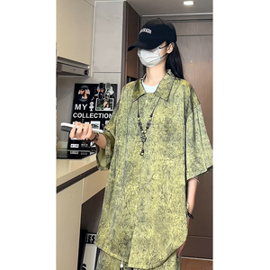 新中式风缎面冰丝薄款宽松五分短袖短裤套装504-W33-P80控128图片