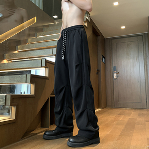 26新款褶皱垂感直筒小西裤休闲裤直播长裤潮504-K173-P55控78，男装西裤，星座504