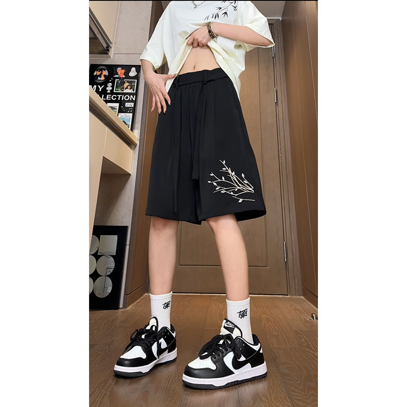 夏季中式风兰花刺绣短裤男女宽松休闲五分裤504-K337-特P24控48,男装休闲裤,星座504