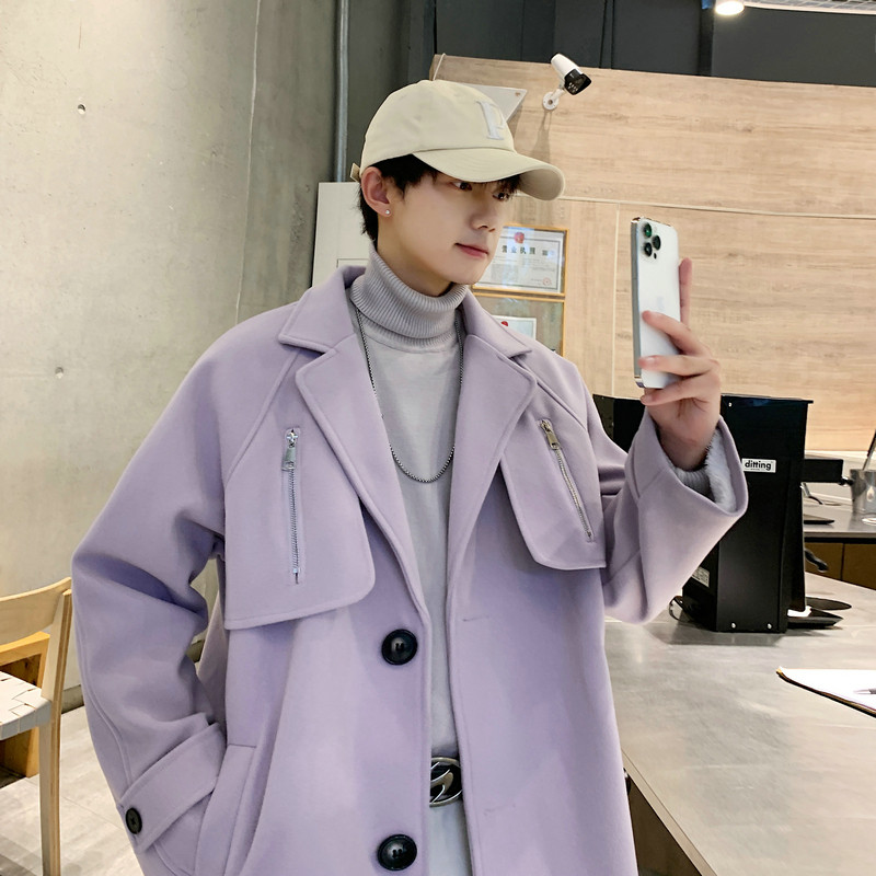 23秋冬港风新款前复式拉链短款毛呢大衣呢子外套504-F18-P85控128，男装毛呢大衣，星座504