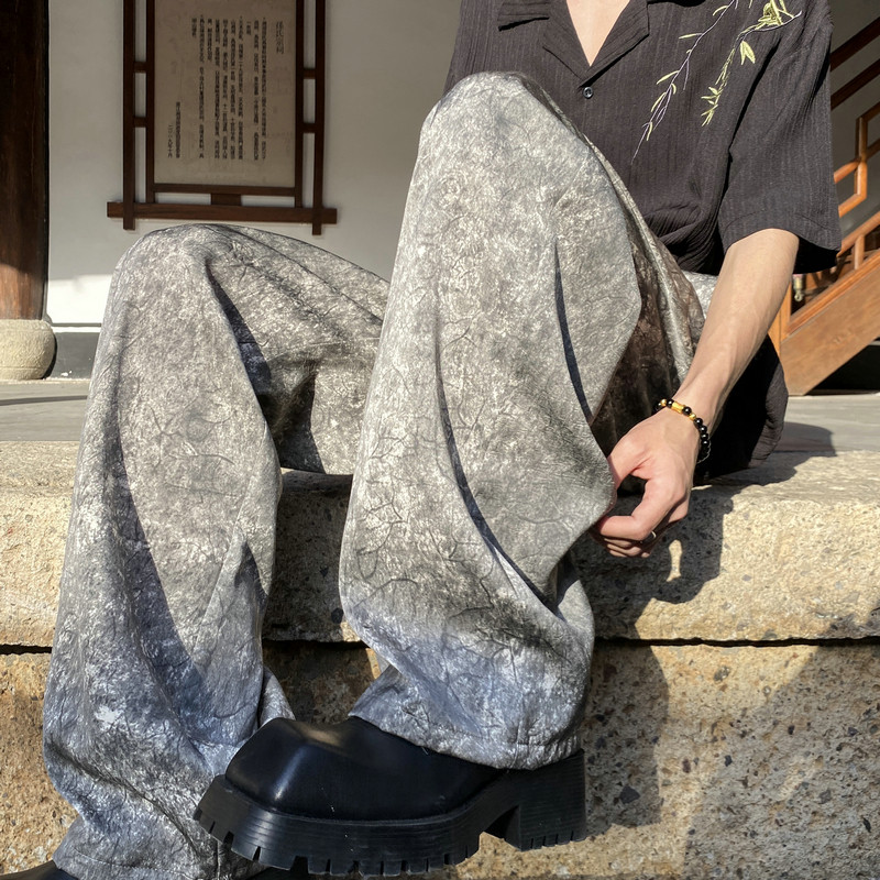 新中式风夏季新款缎面复古裤高级感垂感休闲裤504-K191-P45控68,男装休闲裤,星座504
