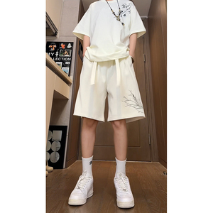 夏季中式风兰花刺绣短裤男女宽松休闲五分裤504-K337-特P24控48图片
