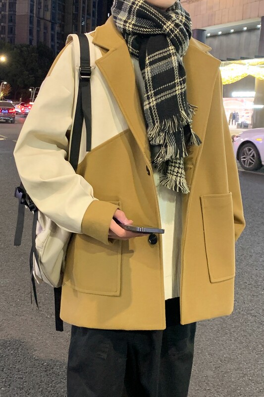 加棉加厚复古拼接呢料毛呢大衣504-F56-P85控128（加棉P95控138）,男装毛呢大衣,星座504