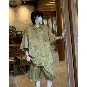 新中式风缎面冰丝薄款宽松五分短袖短裤套装504-W33-P80控128图片