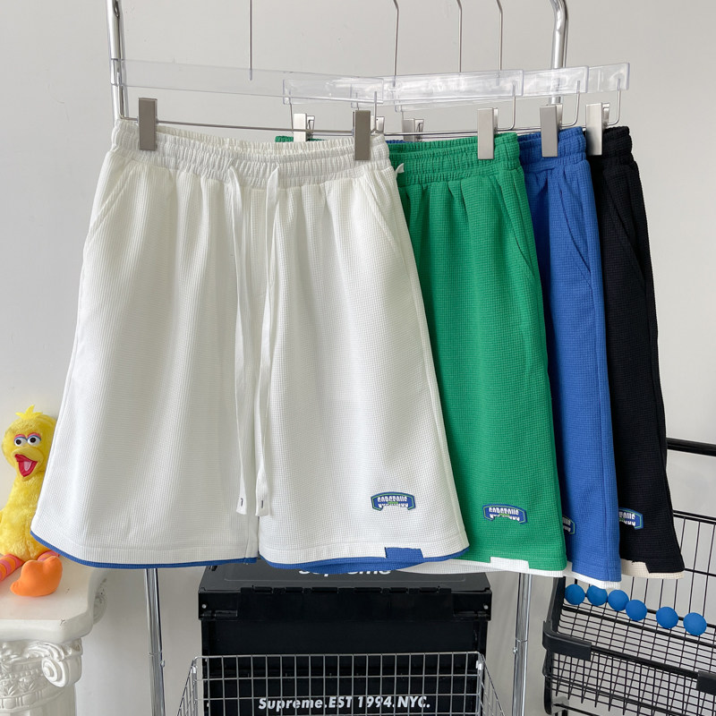 25夏季平铺新款华夫格贴标短裤学生男女宽松五分裤潮504-K324-P30,男装休闲裤,星座504