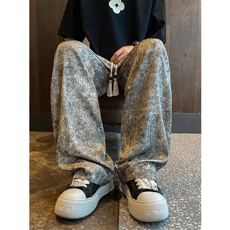 新中式风复古缎面裤子高级感垂感休闲裤504-K191-P45控68,男装休闲裤,星座504