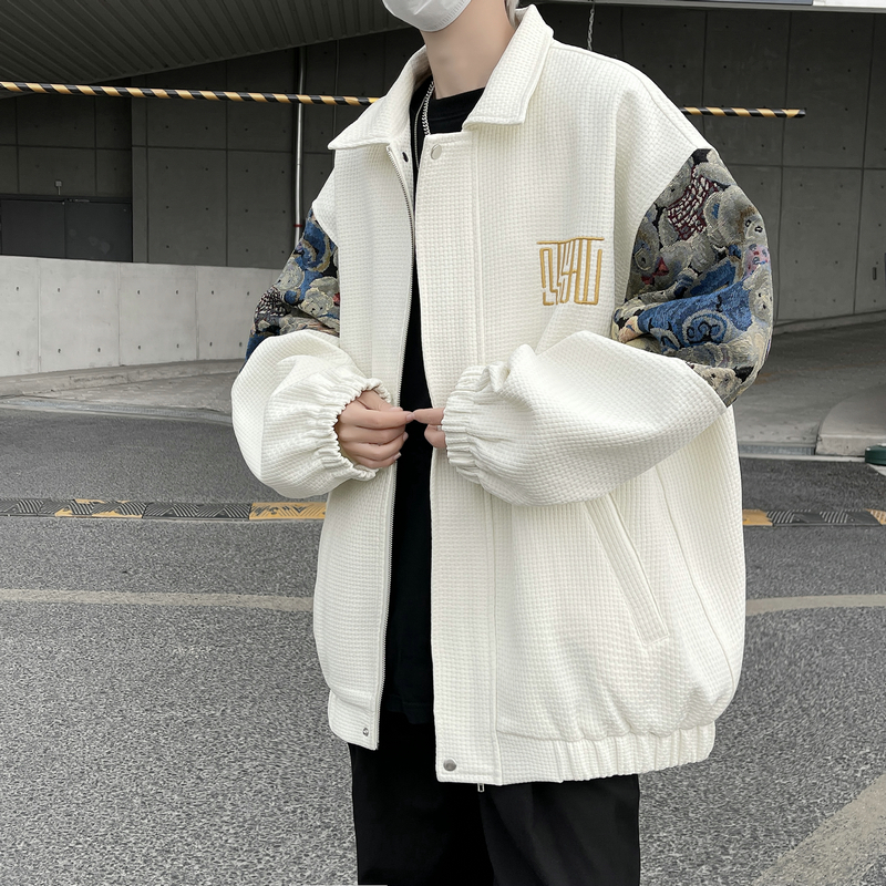 25新款小香风小熊撞色拼接潮流上衣夹克外套504-W662-P75控98，男装夹克，星座504