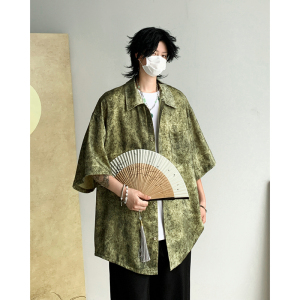 25新中式风缎面衬衫高级感潮流宽松男短袖衬衣504-W682-P45控69图片