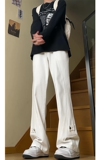 2026新款美式高街拼接牛仔裤潮流微喇叭裤长裤504-K185-P55控78，男装牛仔裤，星座504