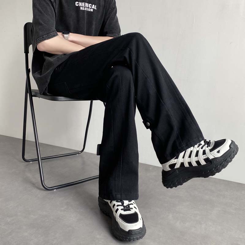 wassuphappy白色微喇牛仔裤男士春秋季新款潮流高街阔腿休闲裤子,男装休闲裤,星座504