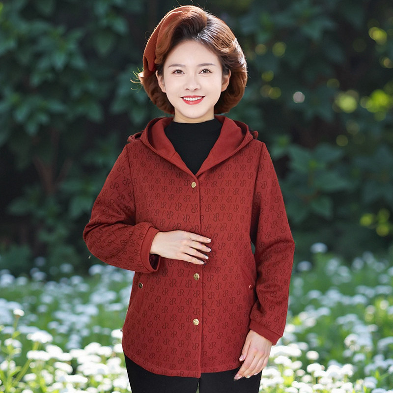 文君2025新款中老年女装外套时尚休闲连帽夹克妈妈春秋上衣