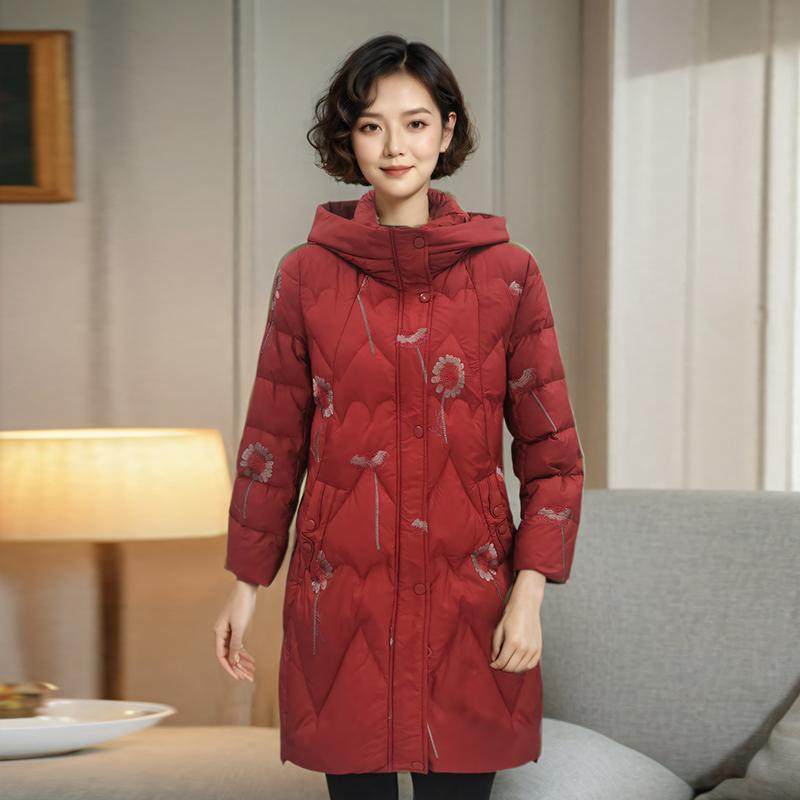 文君中老年妈妈装奶奶冬装连帽不可拆50-60岁妈妈装宽松羽绒服