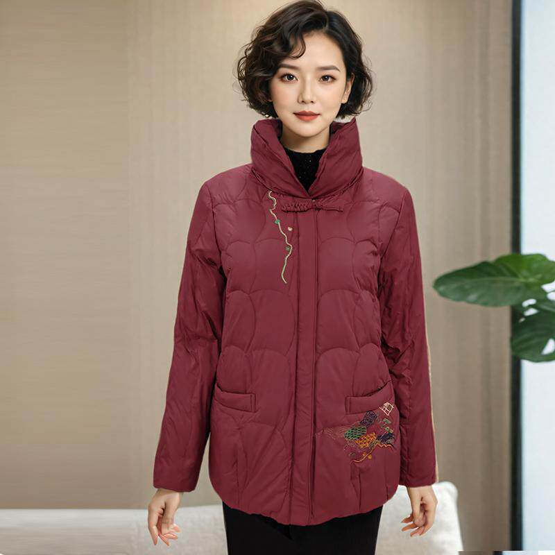 妈妈秋冬装新款羽绒服中年女士中老年女装洋气外套上衣立领无帽