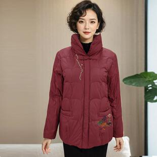 妈妈秋冬装新款羽绒服中年女士中老年女装洋气外套上衣立领无帽