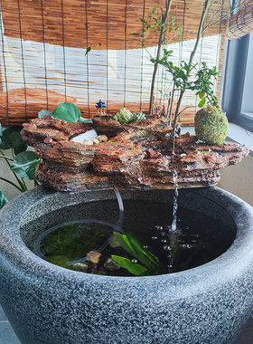 中式鱼缸流水摆件风水招财